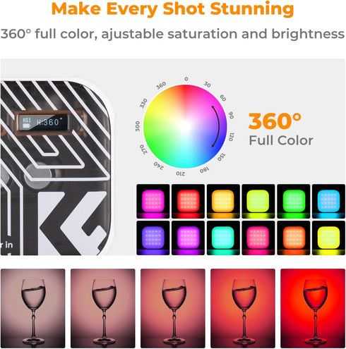 K&F Concept RGB Video Light, 360° Full Color Portable Photography Light with 21 Effects, 2500K-9900K