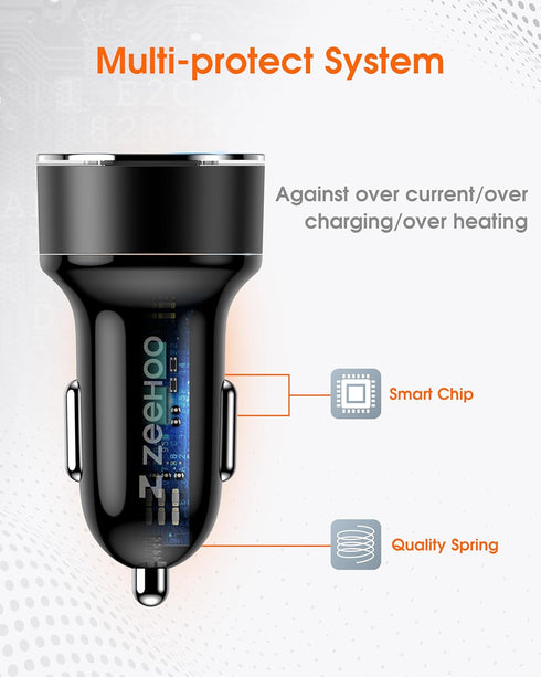 ZeeHoo USB C Car Charger Adapter, QC 3.0 & PD Dual Port 45W Fast Charging for iPhone 14/13/12/11 Pro Max, Samsung Galaxy