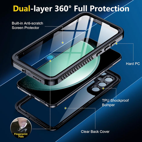 SPIDERCASE Waterproof Case for Samsung Galaxy S23 FE, Military Shockproof, Black
