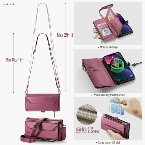 Strapurs 13 7-Card 13 6.1" Wallet Case Compatible with iPhone RFID Blocking Holder Soft PU Leather Magnetic Snap
