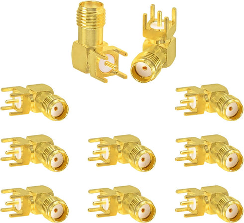 Superbat Right Angle SMA Female PCB Edge Mount Connector Solder RF Coaxial Adapter - 10pcs