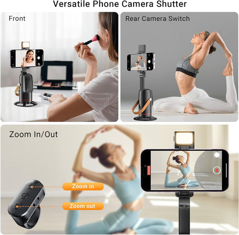 Voinap 360 Auto Face Tracking Phone Holder with Remote and Light, Rotation Tripod Stand for Call Phone, GoPro, Compact