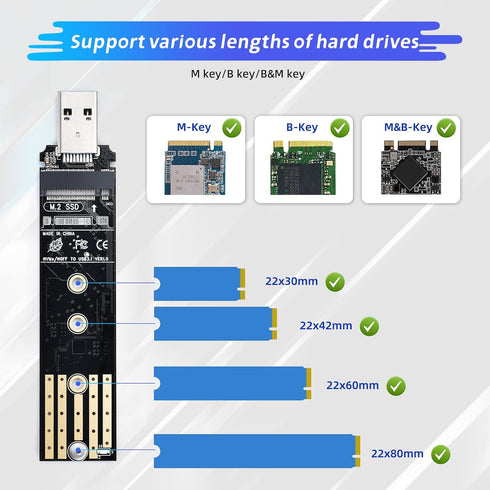 ELUTENG M.2 to USB Adapter, Dual Protocol M.2 NVME SATA Hard Drive USB3.1 Gen2 10Gbps Reader for 2280 2260 2242 2230 SSD