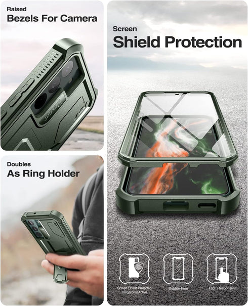 Dexnor Case for Samsung Galaxy S22, Built-in Screen Protector and Kickstand, Heavy Duty Military Grade - Army Green