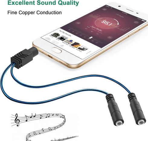 Headphone Splitter for 2 Headphones, 2 Way 3.5mm Adapter Aux Cable Mini Jack Male to Dual Female