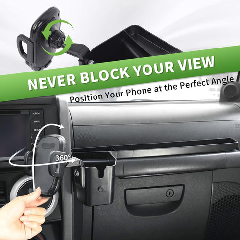 Multi-Mount Metal Road Passenger Phone Holder - Fit for 2007-2010 Jeep Wrangler JK JKU, Phone Mount Storage Tray