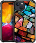 ZHEGAILIAN Stained Glass Mosaic Case for iPhone 15, Tempered Glass Back + Soft Silicone TPU Shock Protective