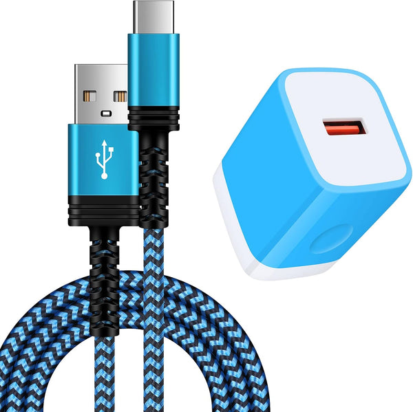 Fast Charging 18W Android Charger Block + 9FT Type C Cable for Samsung Galaxy A71, S22, S21 FE, A53 5G, and more.