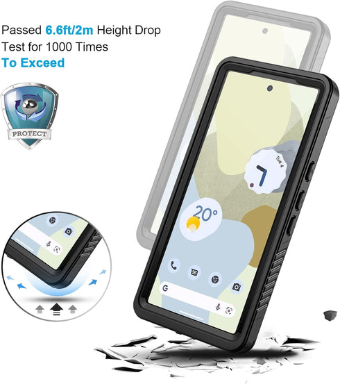 Lanhiem Pixel 7 Case, IP68 Waterproof Dustproof with Built-in Screen Protector, Rugged Full Body Shockproof Cover