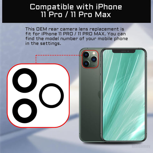 OEM Rear Camera Lens Replacement for iPhone 11 PRO, Dual-Sided Adhesive Back Camera Glass Lens for iPhone 11 PRO MAX