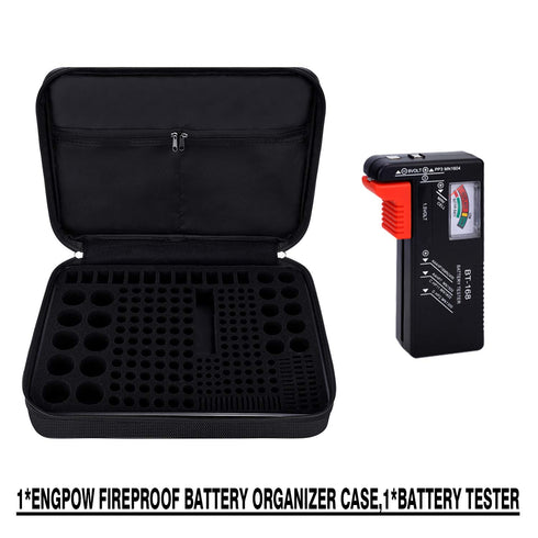 ENGPOW Fireproof Battery Organizer, Waterproof Storage Case with Tester, Holds 220+ Batteries