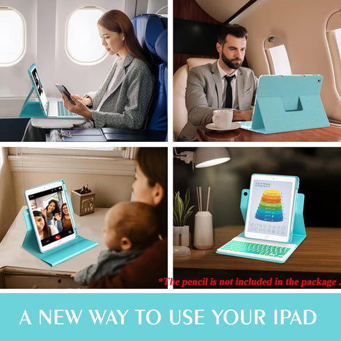 Keyboard Case for iPad 9.7 inch 5th 6th Generation - 360° Rotatable Case with 7 Color Backlit Bluetooth Keyboard, Lake