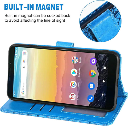 Asuwish Lace Wallet Phone Case for Cricket Vision 3/Debut/AT&T Calypso 1 2 with Tempered Glass & Card Holder - Blue