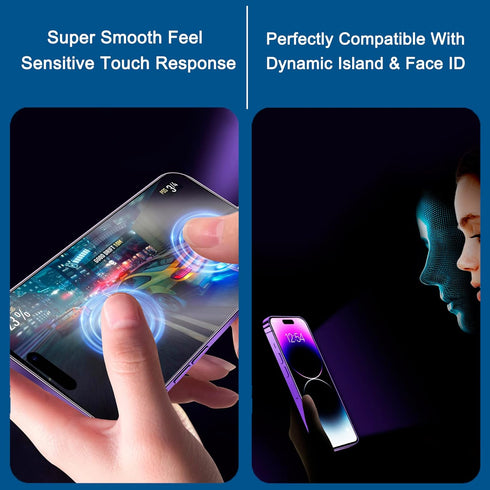 2-Pack Anti-Glare Tempered Glass Screen Protector for iPhone 14 Pro Max, 6.7", Blue Light Blocking, Full Coverage