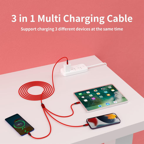 USB C Multi Charging Cable, 2 Pack 4FT, 3 in 1 Nylon Braided Universal Charging Cable for iPhone 16/15 Series & Other