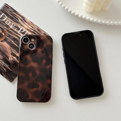 Huahuacase 14 14 6.1 ''Color2 Compatible with for iPhone Case, Tortoise Shell Chic Amber Brown Print Leopard, Classic