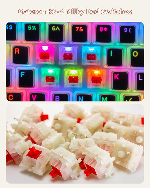 Gateron Milky Red Switches for Mechanical Keyboard, Silent Tactile 5 Pin Milky Yellow Linear Switches 45gf