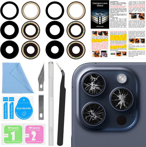 2 PCS ASDAWN Back Rear Camera Lens Glass Replacement for iPhone 15 Pro 6.1 Inches with Installation Manual