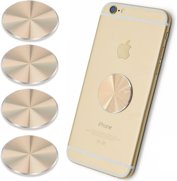 Cell Phone Metal Plates for Magnetic Car Mount, 4 Pack Replacement Set of Cute Gold Round Metal Discs for Magnetic