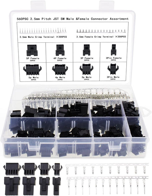 OCR 2.5mm Pitch JST SM Connector 2 3 4 5 Pin Male/Female Housing Plug Connector Assortment Kit 560Pcs.