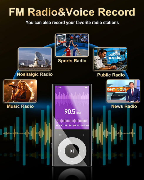 CCHKFEI 64GB MP3 2.4" MP3 MP3 128GB Player with Bluetooth Screen Hi-Fi Lossless Sound Bluetooth Player Built-in Speaker