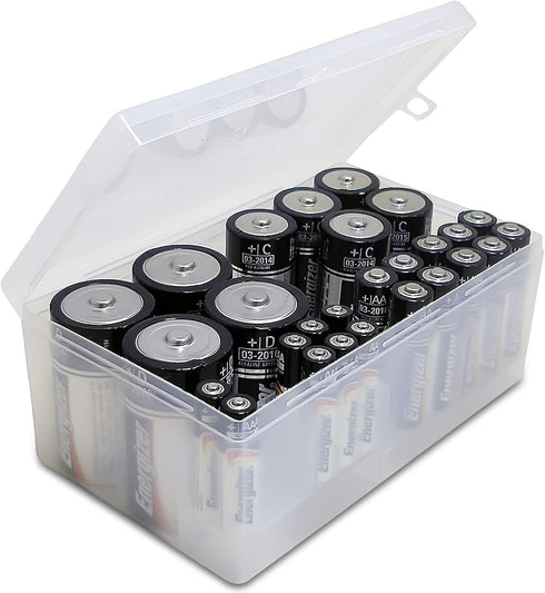 Massca Battery Storage Organizer Pack of 2 - Holds up to 34 AAA, AA, C, D size Batteries, Multi-Purpose Holder
