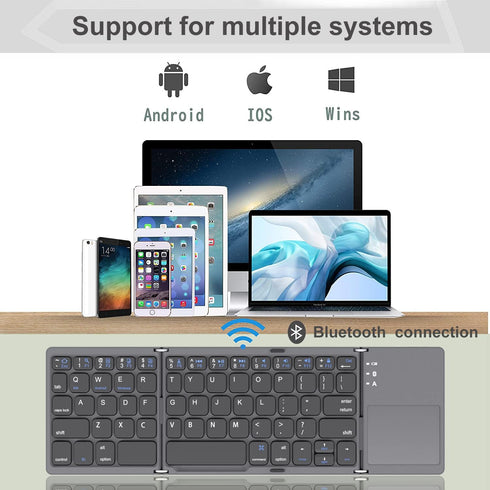 ROCK&ROWN Foldable Bluetooth Keyboard, Portable Wireless Keyboard with Touchpad for Mac OS, Android, Windows, Linux,