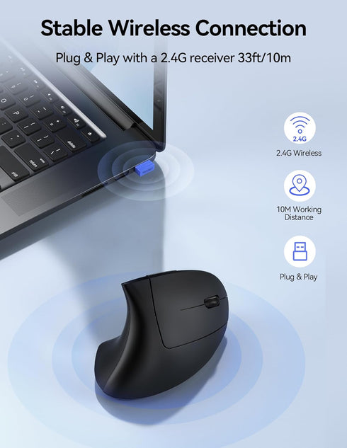 TECKNET Ergonomic Wireless Mouse, Rechargeable Vertical Ergo Mouse, Silent 2.4GHz, 6 Buttons, Up to 4800DPI