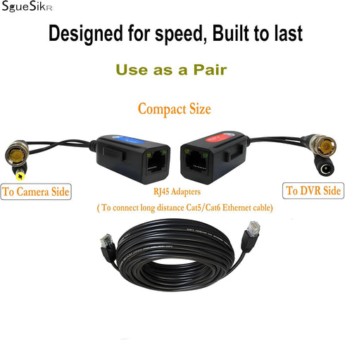 Igreeman 4 Pair Passive Video Balun BNC to RJ45 Adapter with Power, HD Analog Security Camera Transceiver, Compact