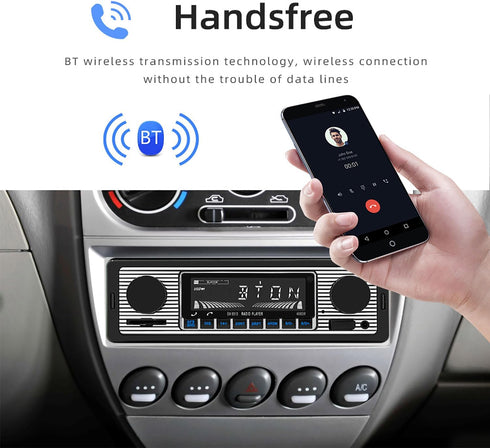 Classic Single Din Car Radio with Bluetooth, FM Radio, Hands-Free Calling, USB/SD/AUX Port, Remote Control