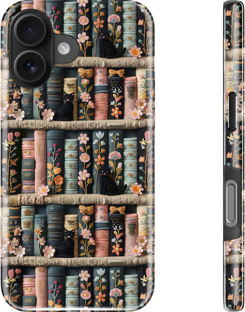 Goodon for iPhone 16 Case Cute,Aesthetic Vintage Bookshelf with Floral,Compatible with Magsafe,Trendy Wildflower