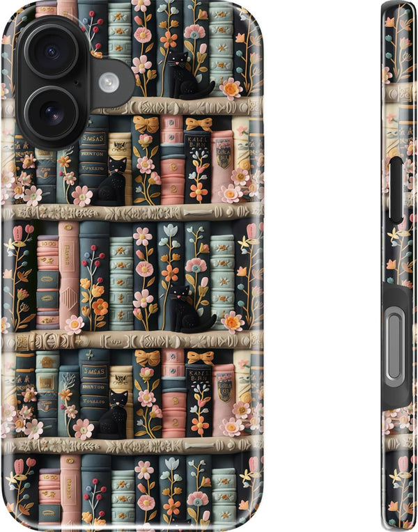 Goodon for iPhone 16 Case Cute,Aesthetic Vintage Bookshelf with Floral,Compatible with Magsafe,Trendy Wildflower