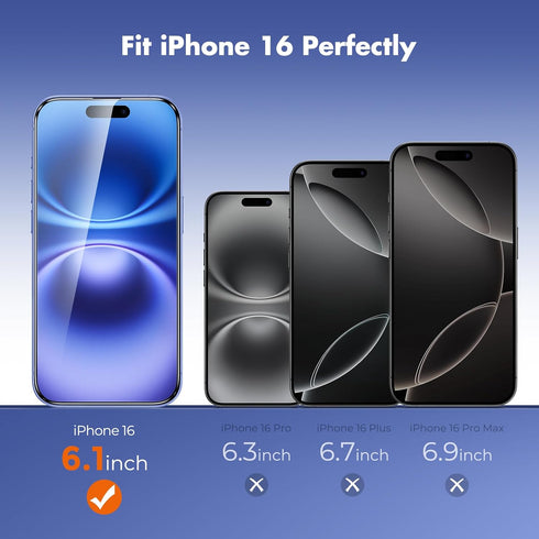 UNBREAKcable 3 Pack Screen Protector for iPhone 16, Military Grade Shatterproof, Easy Installation Tool