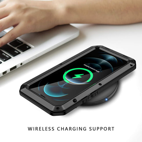 Lanhiem Metal Case for iPhone 12 Pro Max, Heavy Duty Shockproof Rugged Case with Built-in Screen Protector