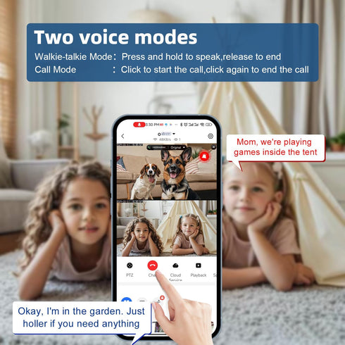 Indoor Baby-Pet-Camera with Two-Way Video & Audio, 1.5" Display PTZ Camera with Mobile App, 2.4G WiFi for Home