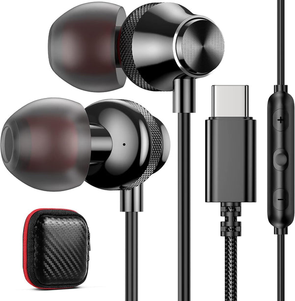 USB C Earbuds for Google Pixel 8 8A 7 Pro 7A 6A 6, Wired Type C Earphones with Microphone for Samsung S22 Ultra