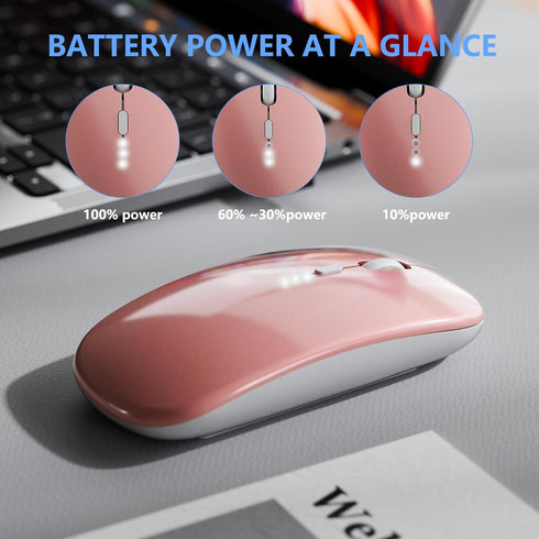 Slim Rechargeable Wireless Silent Mouse, 2.4G Wireless & Bluetooth Technology for Laptop/PC/Mac/iPad (Rose Gold)