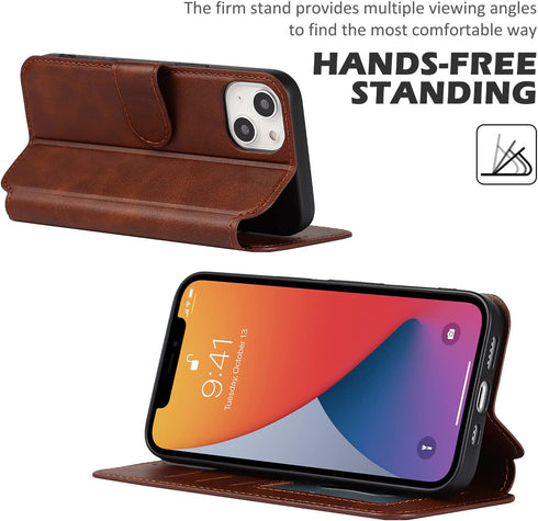 QLTYPRI 13 13 6.1 inch Case for iPhone Premium PU Leather Simple Wallet Case Card Slots Kickstand Magnetic Closure