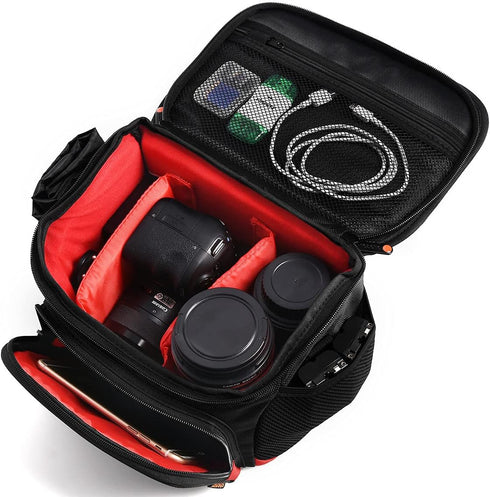 FOSOTO T5i T6 T7i 5D 6D, D3400 D5600 D7200 D750 D610, A99 Shockproof DSLR Camera Shoulder Bag Case Compatible for Canon