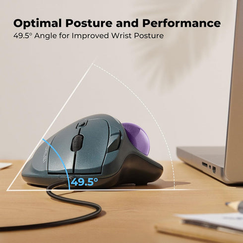 Trackball Mouse Wired, Ergonomic Comfort Design, USB Plug&Play, Precision Tracking with 5 Adjustable DPI, RGB
