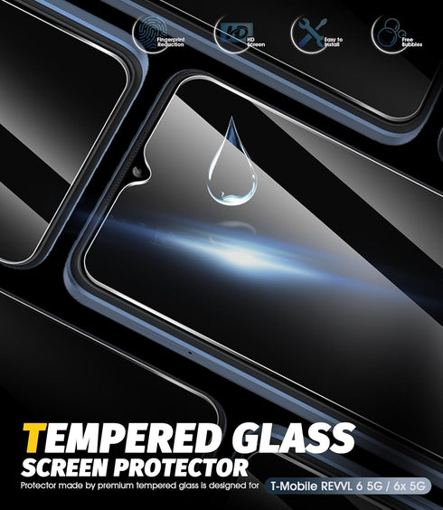 Orzero (4 Pack) Tempered Glass Screen Protector for T-Mobile REVVL 6x 5G / REVVL 6 5G, 2.5D Arc Edges, 9H HD