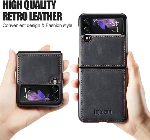 Samsung Galaxy Z Flip 3 5G Case - Galaxy Z Flip 3 Leather Phone Case with Hard Shockproof Back Cover Slim Durable