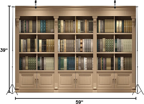 BELECO 5x3ft Fabric Vintage Wooden Bookshelf Backdrop Library Study Living Room Bookcase Books Background for Video