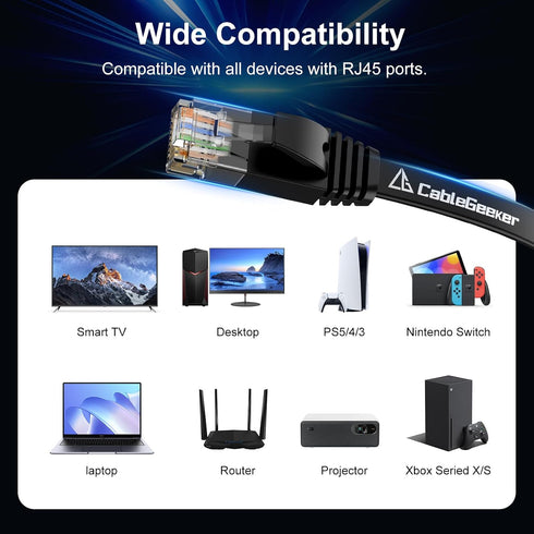 6 100 10Gbps PS4/5, Cat Ethernet Cable ft, Indoor&Outdoor, High Speed Internet Network, Pure Copper Flat Ethernet Patch
