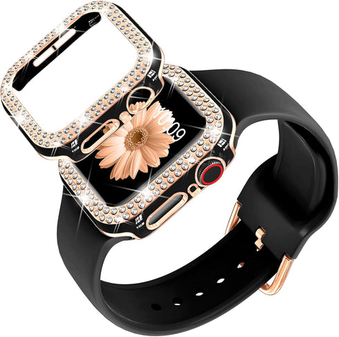 DABAOZA Compatible Apple Watch Bands 40mm with Bumper, Bling Glitter Women Silicone Soft Strap for iWatch (Black