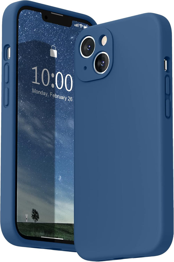 SURPHY Compatible with iPhone 13 Case with Screen Protector, Liquid Silicone Phone Case 6.1 inch, Blue Jay