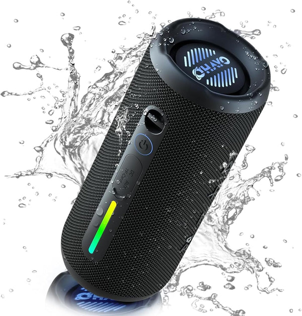 Portable Bluetooth Speaker, 24W Loud Stereo Sound, IPX7 Waterproof, RGB Lights, Up to 30H Playtime