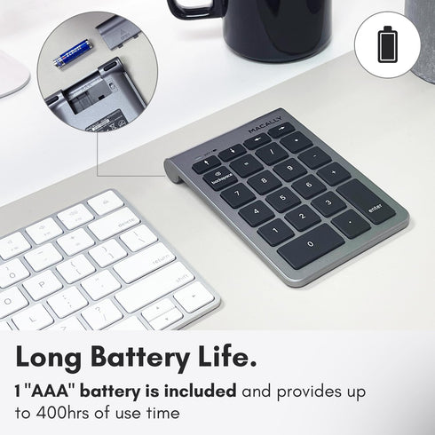 Macally Bluetooth Number Pad for Laptop - Wireless 22 Key Numeric Keypad for Data Entry, Compatible with MacBook, iPad