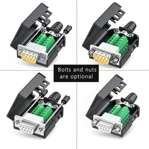 2Packs DB9 Serial Adapters, No Soldering Needed, D-SUB 9-pin RS232 RS485 Adapter to Terminal Connector with Bolts Nuts