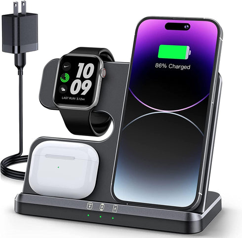 3 in 1 Charging Station for Apple, Wireless Charger for iPhone 15 14 13 12 11, Multiple Devices for Apple Watch &